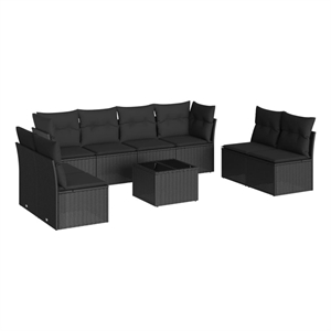 Afuera Living Contemporary 9 Piece Poly Rattan Sofa Set in Black