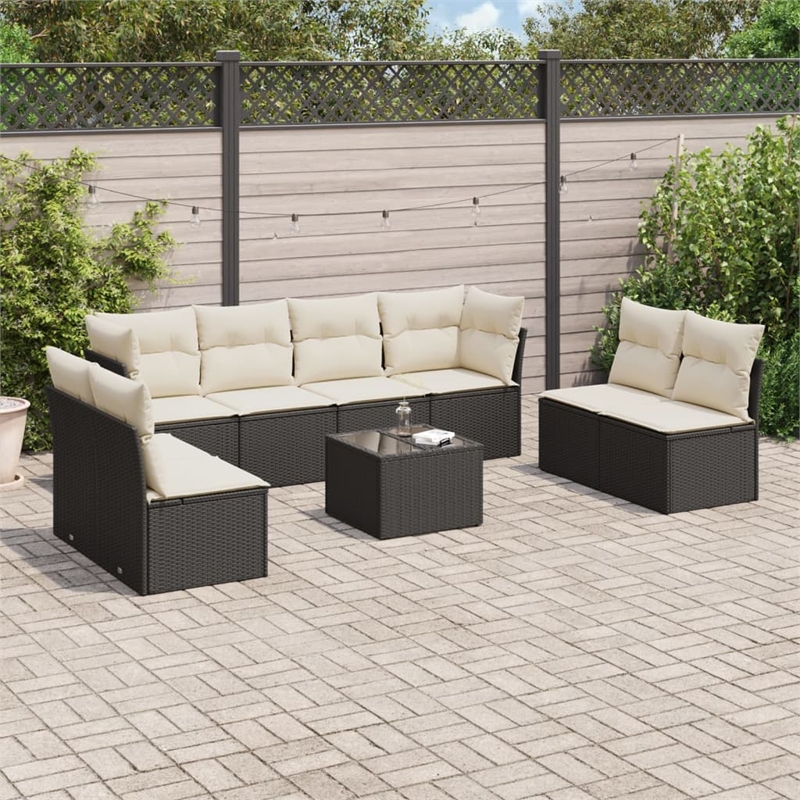 Afuera Living Contemporary 9 Piece Poly Rattan Sofa Set in Black/Cream