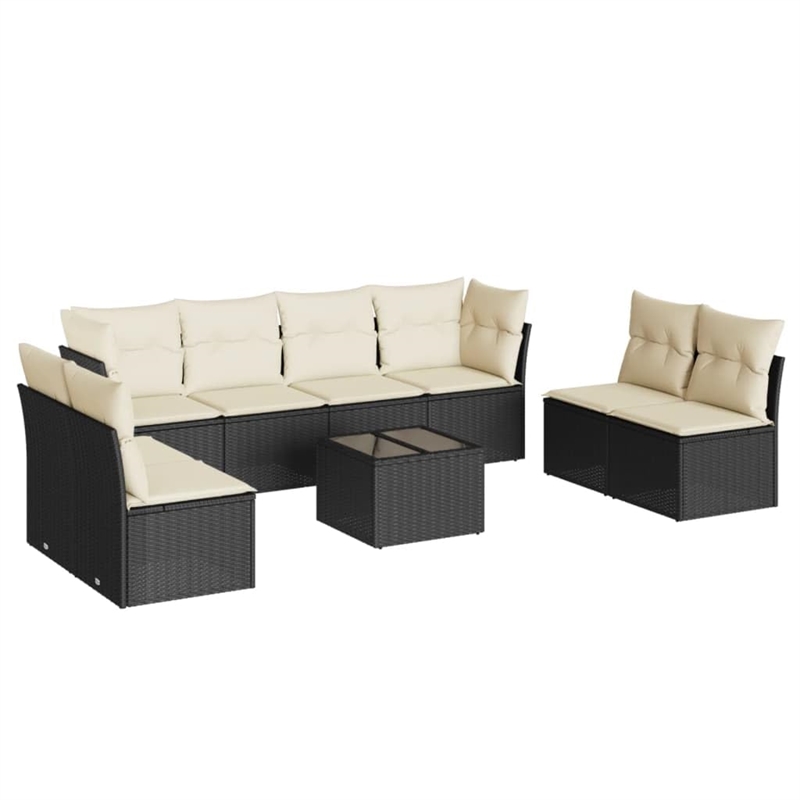 Afuera Living Contemporary 9 Piece Poly Rattan Sofa Set in Black/Cream