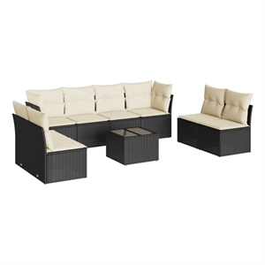 Afuera Living Contemporary 9 Piece Poly Rattan Sofa Set in Black/Cream