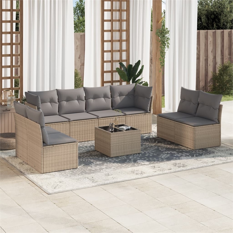 Afuera Living Contemporary 9 Piece Poly Rattan Sofa Set in Gray/Beige