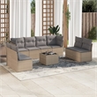 Afuera Living Contemporary 9 Piece Poly Rattan Sofa Set in Gray/Beige