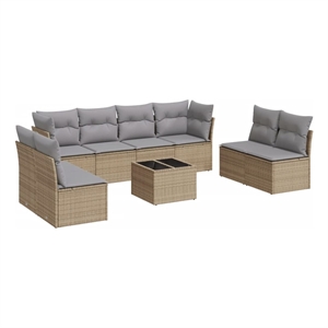 Afuera Living Contemporary 9 Piece Poly Rattan Sofa Set in Gray/Beige