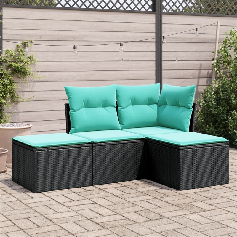 Afuera Living Contemporary Poly Rattan Sofa Set in Black/Blue