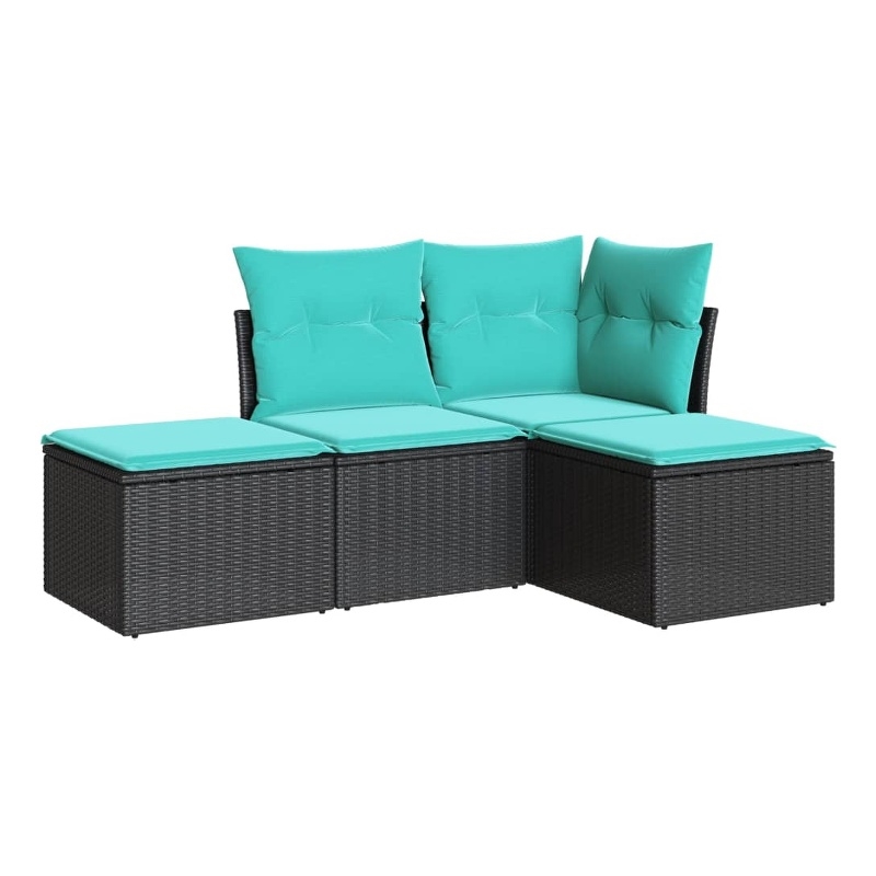 Afuera Living Contemporary Poly Rattan Sofa Set in Black/Blue