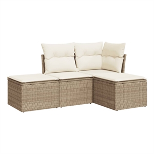 Afuera Living Contemporary 4 Piece Steel Sofa Set in Cream/Beige