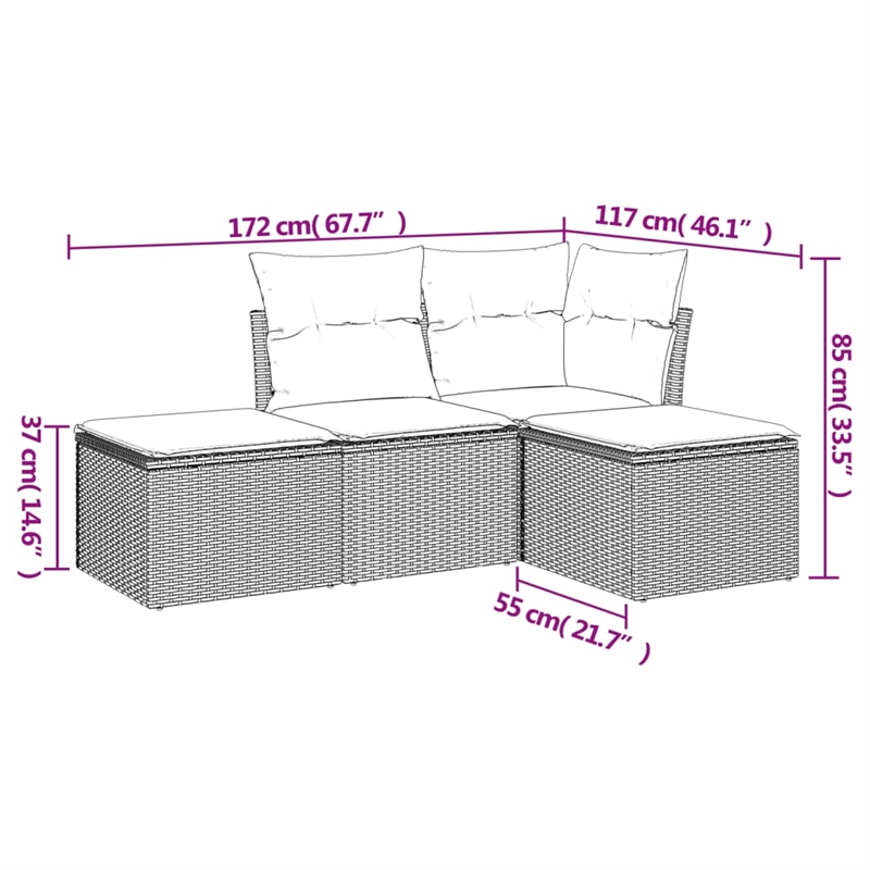 Afuera Living Contemporary 4 Piece Poly Rattan Sofa Set in Gray