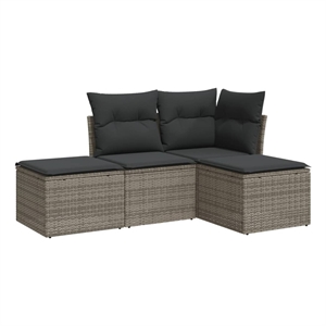 Afuera Living Contemporary 4 Piece Poly Rattan Sofa Set in Gray