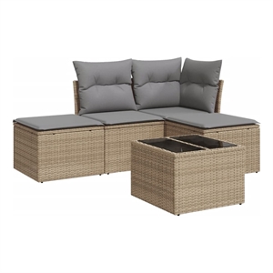 Afuera Living Contemporary Synthetic Poly Rattan 5 Piece Sofa Set in Gray/Beige
