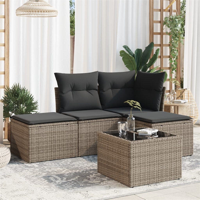 Afuera Living Contemporary Synthetic Poly Rattan 5 Piece  Sofa Set in Gray