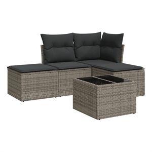 Afuera Living Contemporary Synthetic Poly Rattan 5 Piece  Sofa Set in Gray