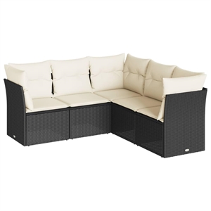 Afuera Living Contemporary 5 Piece Steel Sofa Set in Black/Cream