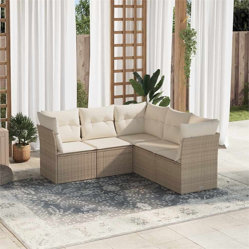 Afuera Living Synthetic Poly Rattan 5 Piece Medium Sofa Set in Beige