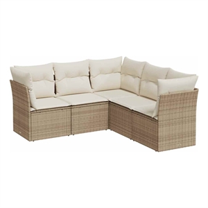 Afuera Living Synthetic Poly Rattan 5 Piece Medium Sofa Set in Beige