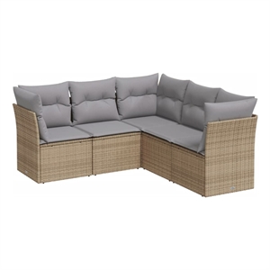Afuera Living Contemporary Synthetic Poly Rattan 5 Piece Sofa Set in Gray/Beige