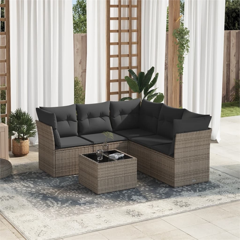 Afuera Living Contemporary 6 Piece Poly Rattan Sofa Set in Gray