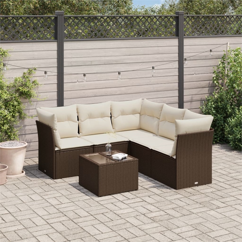 Afuera Living 6 Piece Poly Rattan Standard Sofa Set in Brown/Cream