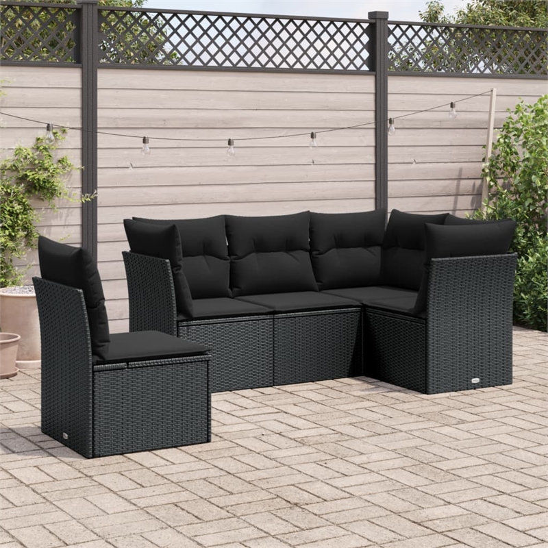 Afuera Living Contemporary 5 Piece Poly Rattan Sofa Set in Black