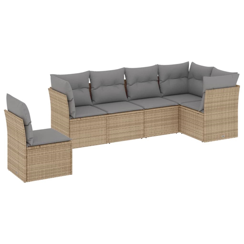 Afuera Living Contemporary 6 Piece Poly Rattan Sofa Set in Beige