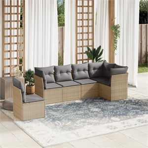 Afuera Living Contemporary 6 Piece Poly Rattan Sofa Set in Beige