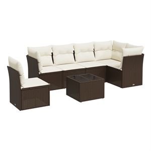 Afuera Living Contemporary 6 Piece Poly Rattan Sofa Set in Brown/Cream