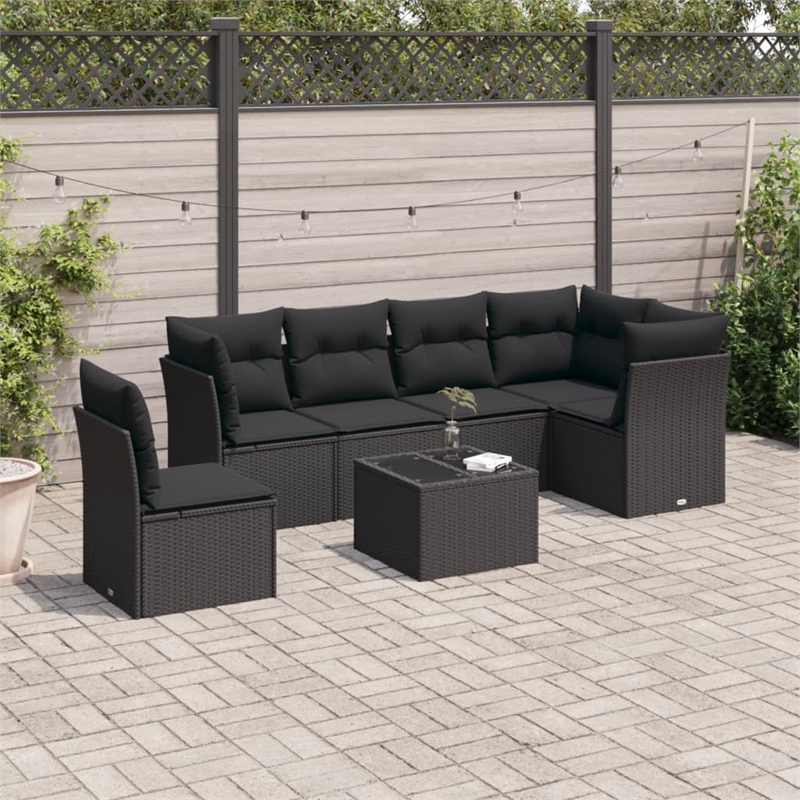 Afuera Living Contemporary 7 Piece Poly Rattan Sofa Set in Black