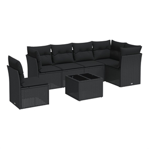Afuera Living Contemporary 7 Piece Poly Rattan Sofa Set in Black