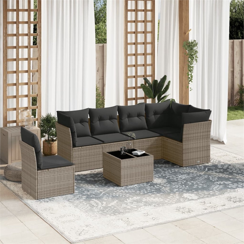 Afuera Living Contemporary Synthetic Poly Rattan Sofa Set in Gray