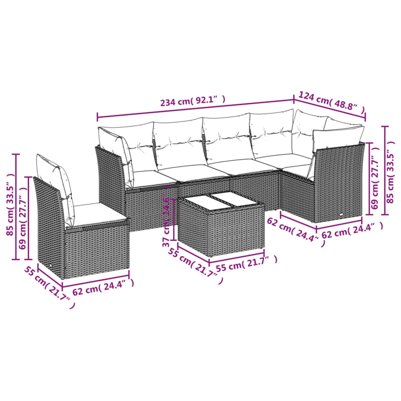 Afuera Living Contemporary Synthetic Poly Rattan Sofa Set in Gray