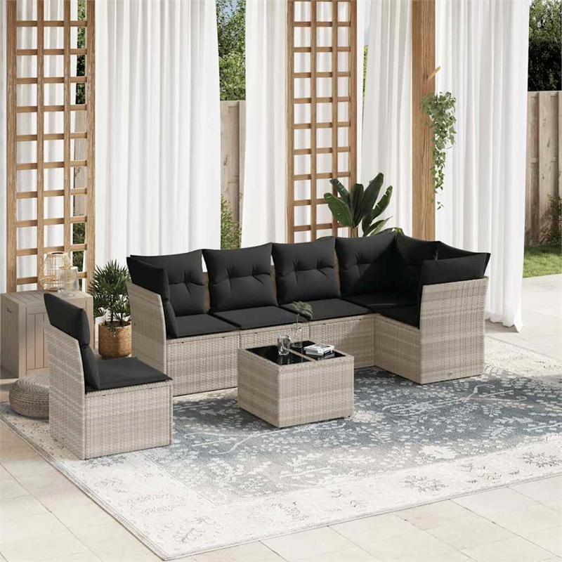 Afuera Living 7 Piece Poly Rattan Sofa Set in Light Gray/Dark Gray