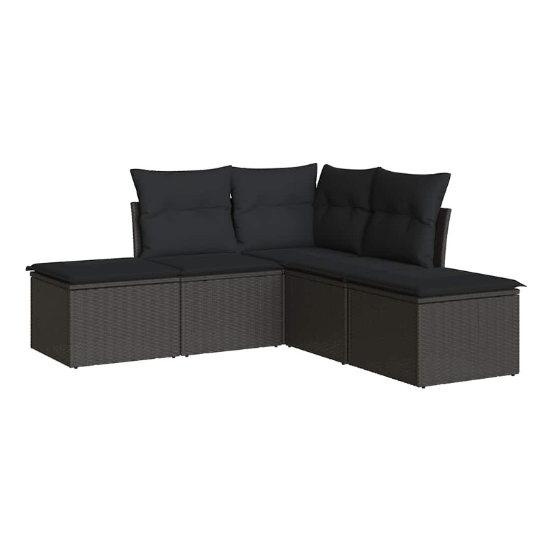 Afuera Living Contemporary 5 Piece Poly Rattan Small Sofa Set in Black