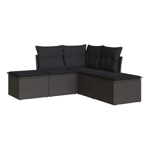 Afuera Living Contemporary 5 Piece Poly Rattan Small Sofa Set in Black
