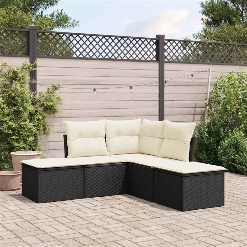 Afuera Living Contemporary Synthetic Poly Rattan  Sofa Set in Black