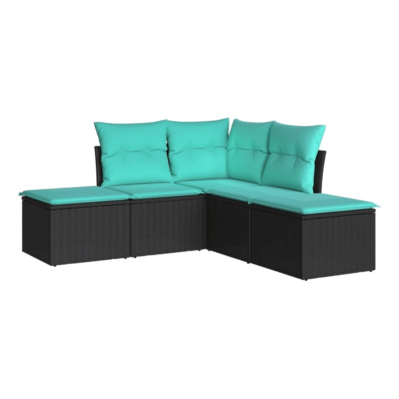 Afuera Living Contemporary Synthetic Poly Rattan 5 Piece  Sofa Set in Black