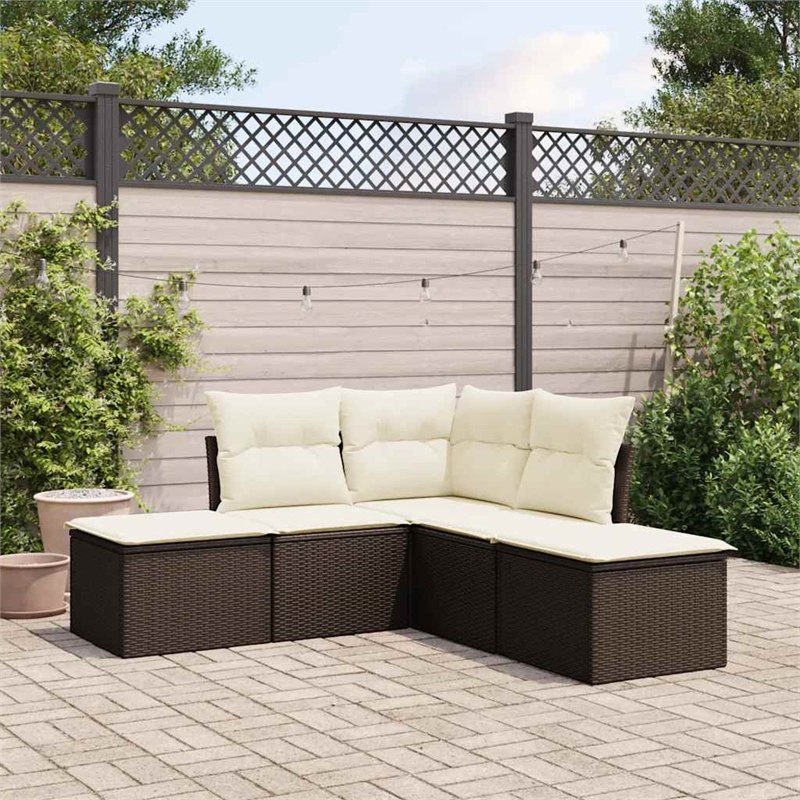 Afuera Living Contemporary 5 Piece Poly Rattan Sofa Set in Brown/Cream