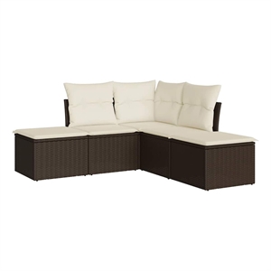 Afuera Living Contemporary 5 Piece Poly Rattan Sofa Set in Brown/Cream