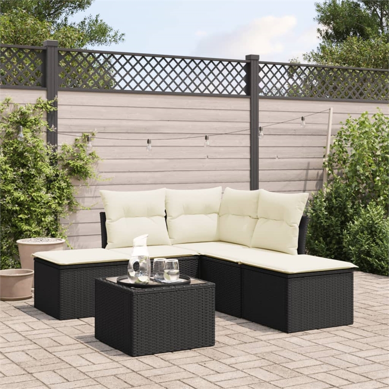 Afuera Living Contemporary 6 Piece Poly Rattan Sofa Set in Black/Cream