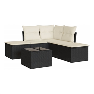 Afuera Living Contemporary 6 Piece Poly Rattan Sofa Set in Black/Cream