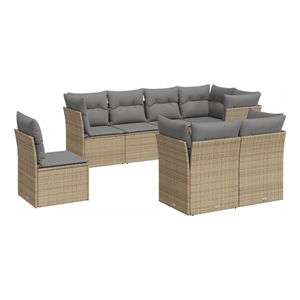 Afuera Living Contemporary 8 Piece Poly Rattan Large Sofa Set in Beige
