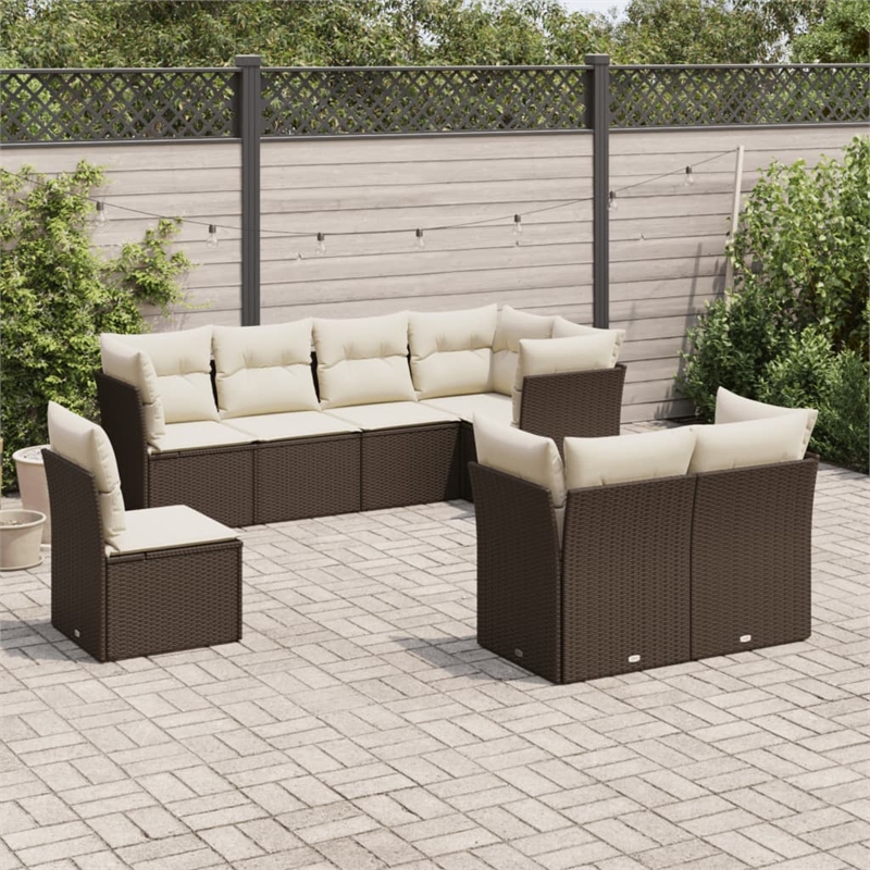 Afuera Living Contemporary 8 Piece Poly Rattan Sofa Set in Brown/Cream