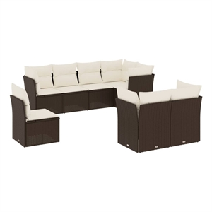 Afuera Living Contemporary 8 Piece Poly Rattan Sofa Set in Brown/Cream
