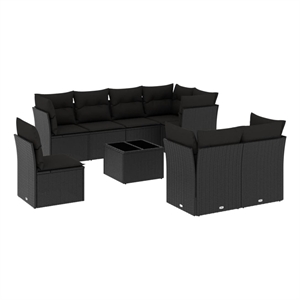 Afuera Living Contemporary 9 Piece Poly Rattan Small Sofa Set in Black