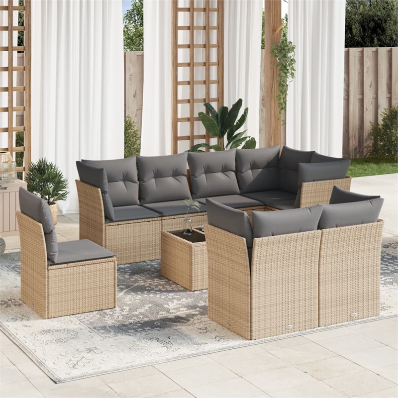 Afuera Living Contemporary 9 Piece Poly Rattan Small Sofa Set in Beige