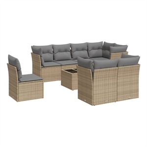 Afuera Living Contemporary 9 Piece Poly Rattan Small Sofa Set in Beige