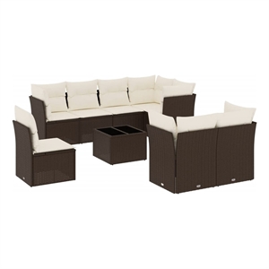 Afuera Living Contemporary 9 Piece Poly Rattan Sofa Set in Brown