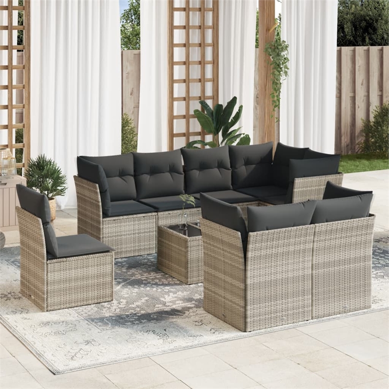 Afuera Living Contemporary Synthetic Poly Rattan 9 Piece  Sofa Set in Gray