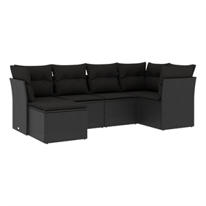 Afuera Living Contemporary 6 Piece Poly Rattan Sofa Set in Black