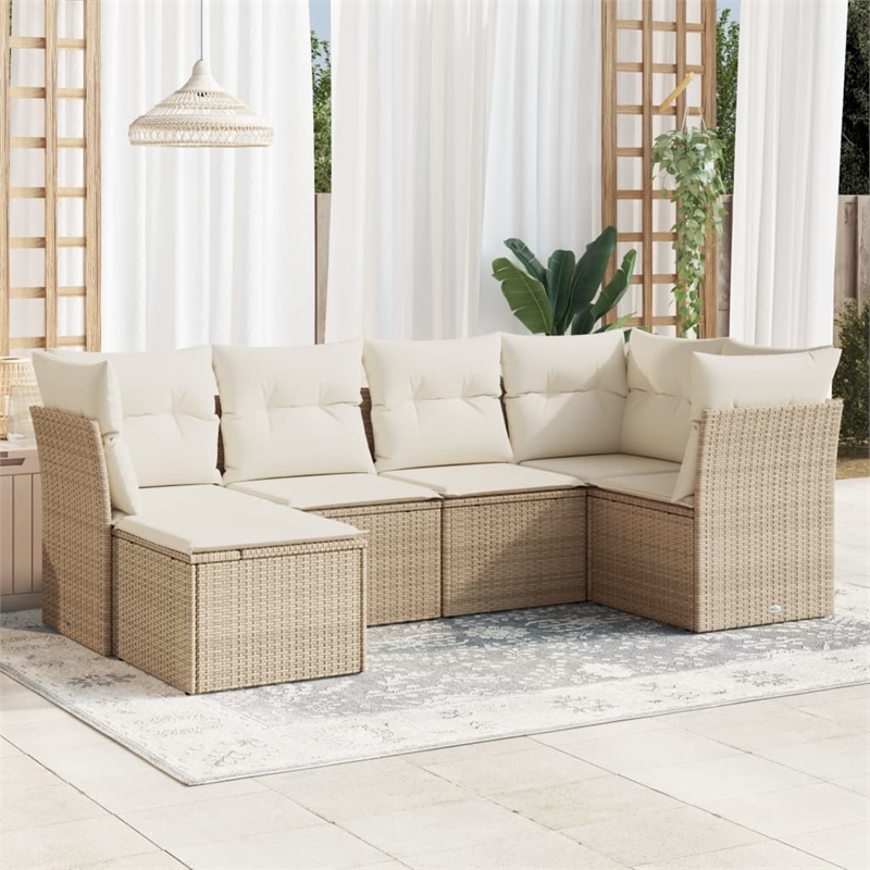 Afuera Living 6 Piece Poly Rattan Small Sofa Set in Cream/Beige