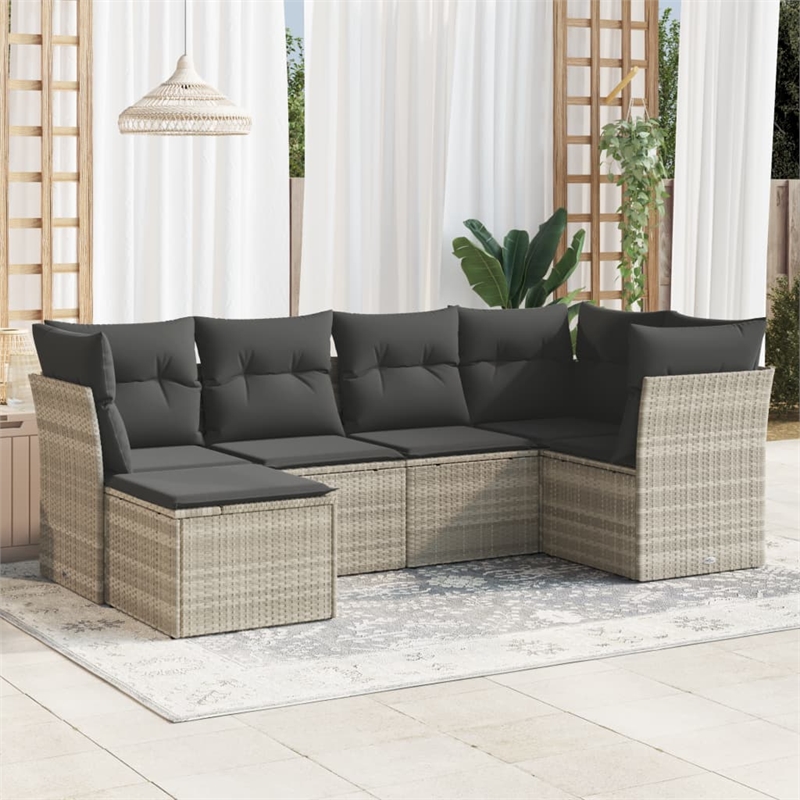 Afuera Living Contemporary Synthetic Poly Rattan 6 Piece Large Sofa Set in Gray