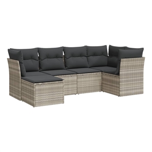 Afuera Living Contemporary Synthetic Poly Rattan 6 Piece Large Sofa Set in Gray